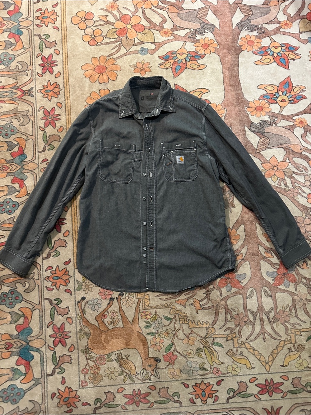 Carhartt Charcoal Gray Button-Up Work Shirt with Chest Pockets